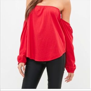NWT MISSGUIDED red long sleeve Bardot top size 4